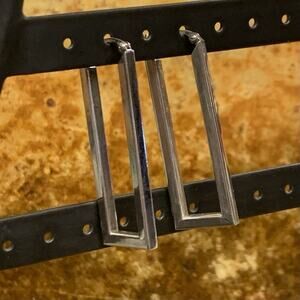 Sterling Silver Hoop Earrings Elongated Rectanglur Lightweight